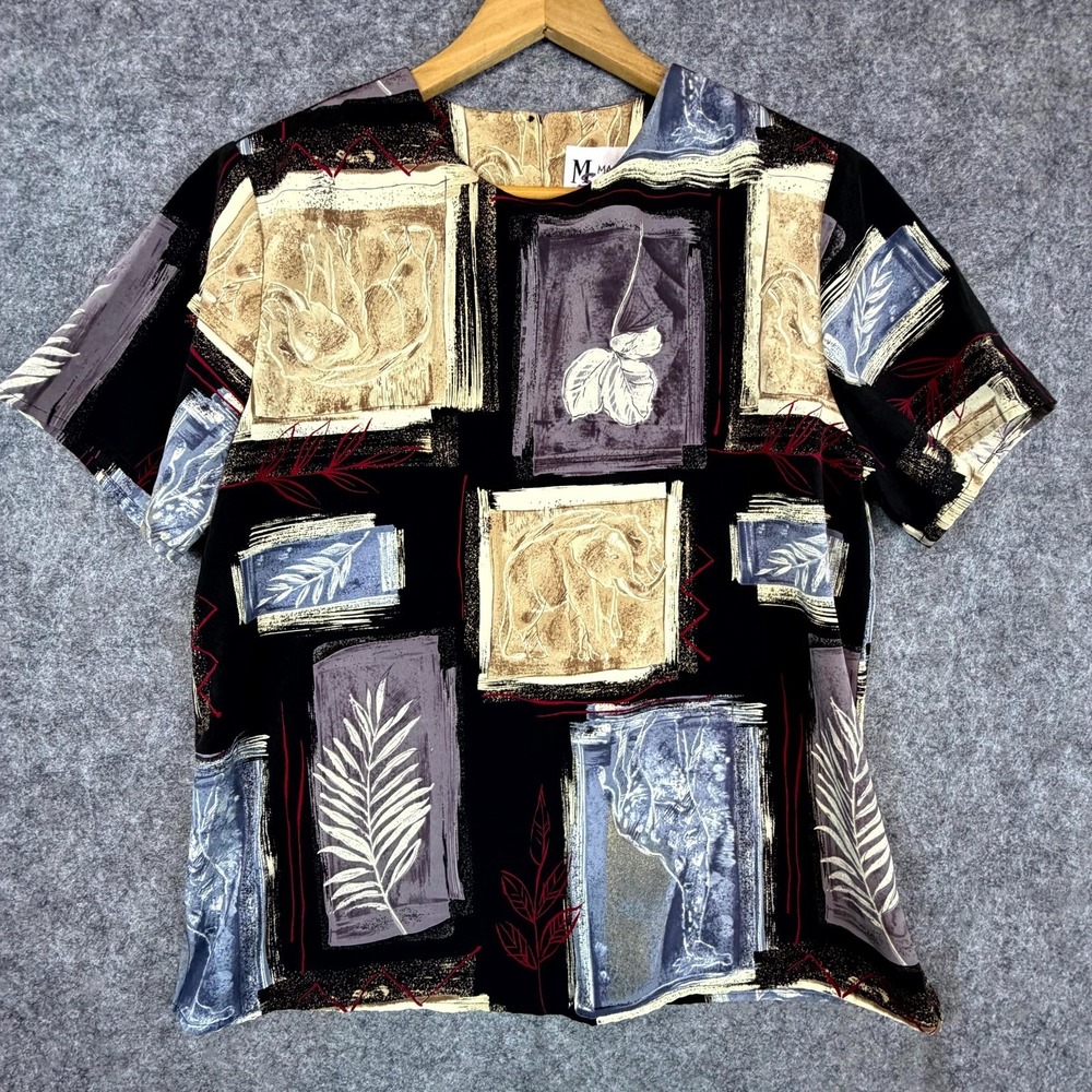 Vintage Maggie Sweet Blouse Womens L Dark Artsy‎ Office Chic Secretary Abstract